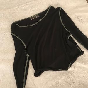 Black long sleeve crop with neon green seams